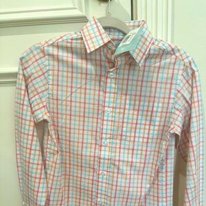 Classic Club: NWT Cotton long sleeve button-up; pink plaid; M/10-12